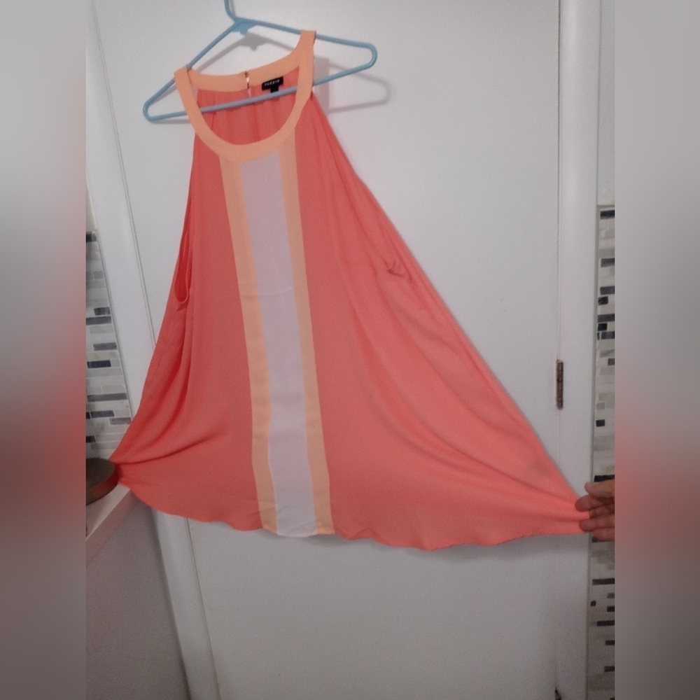 Torrid 3 peach/White sleeveless semi sheer Babydoll Flared Tunic Blouse